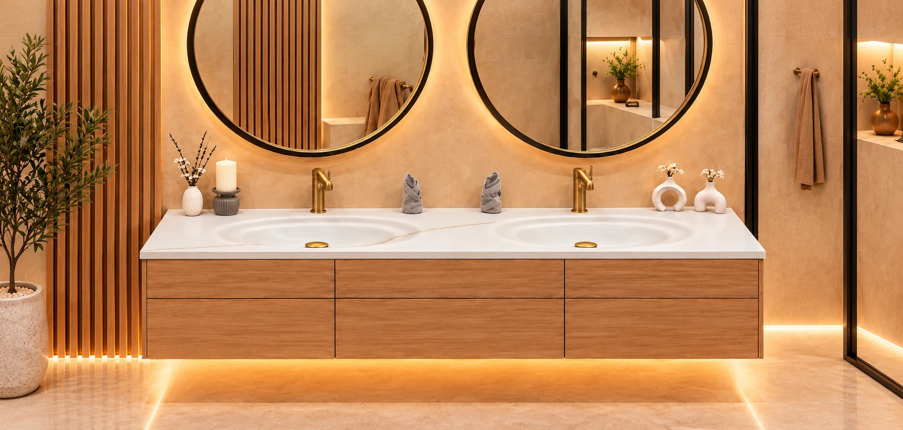 Symmetrical golden-halo bending counter vanity