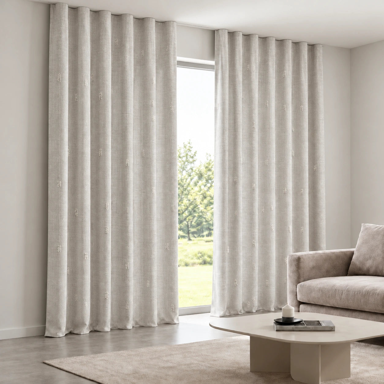 Sheer Ivory Slub Curtain installed on a concealed ceiling track