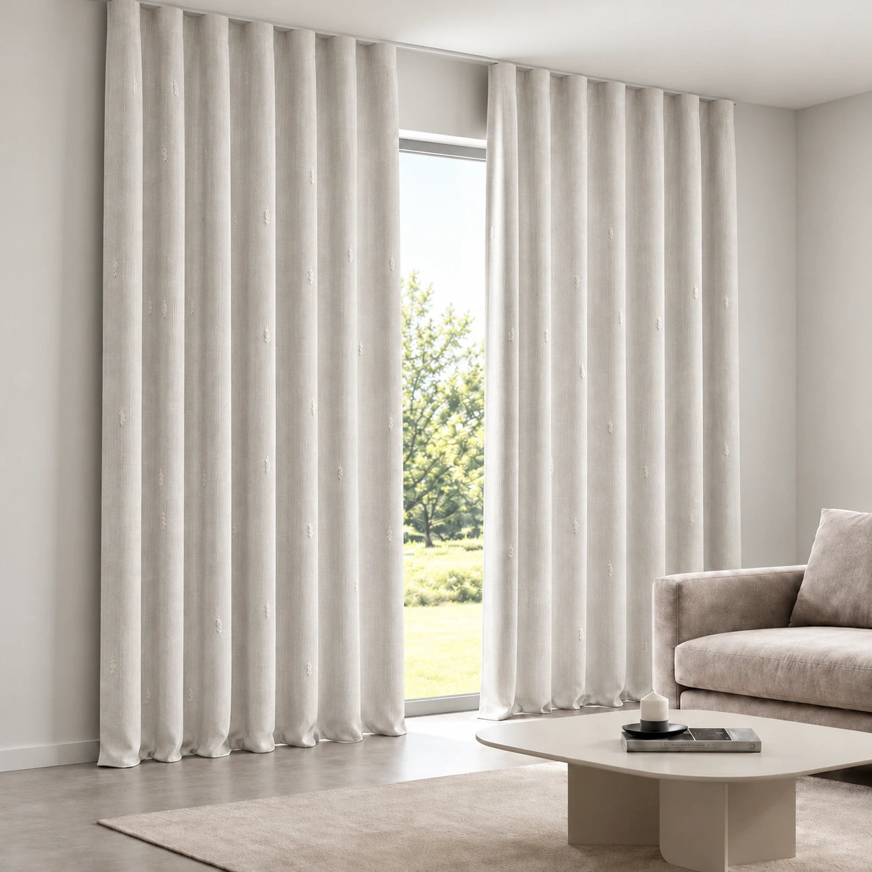 Sheer Fine-Slub Curtain installed on a concealed ceiling track