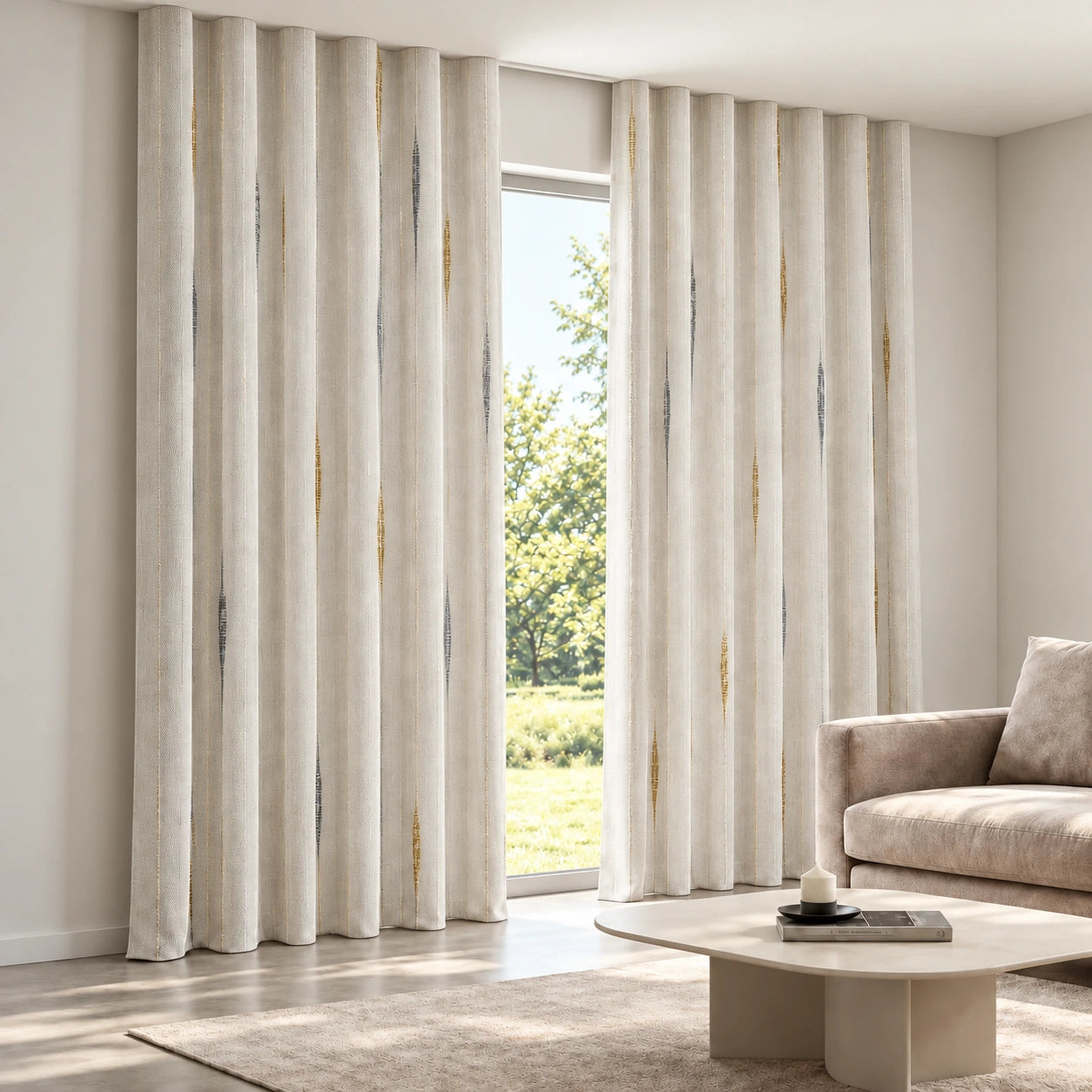 Sheer Gold-Accent Curtain installed on a concealed ceiling track