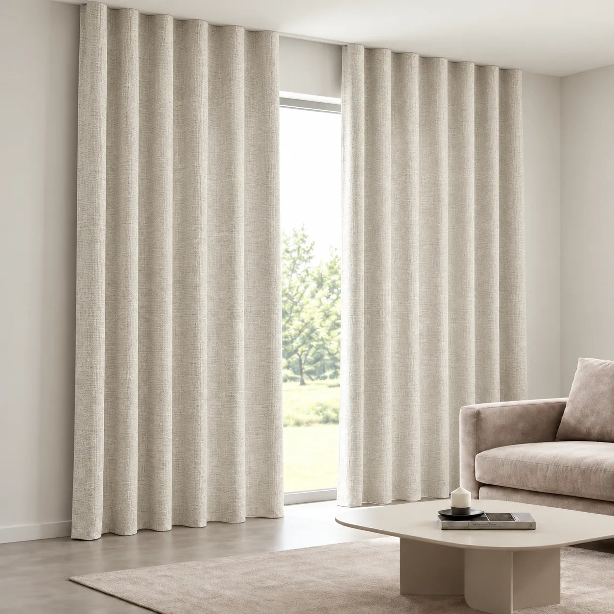 Metallic Taupe-Grey Curtain installed on a concealed ceiling track