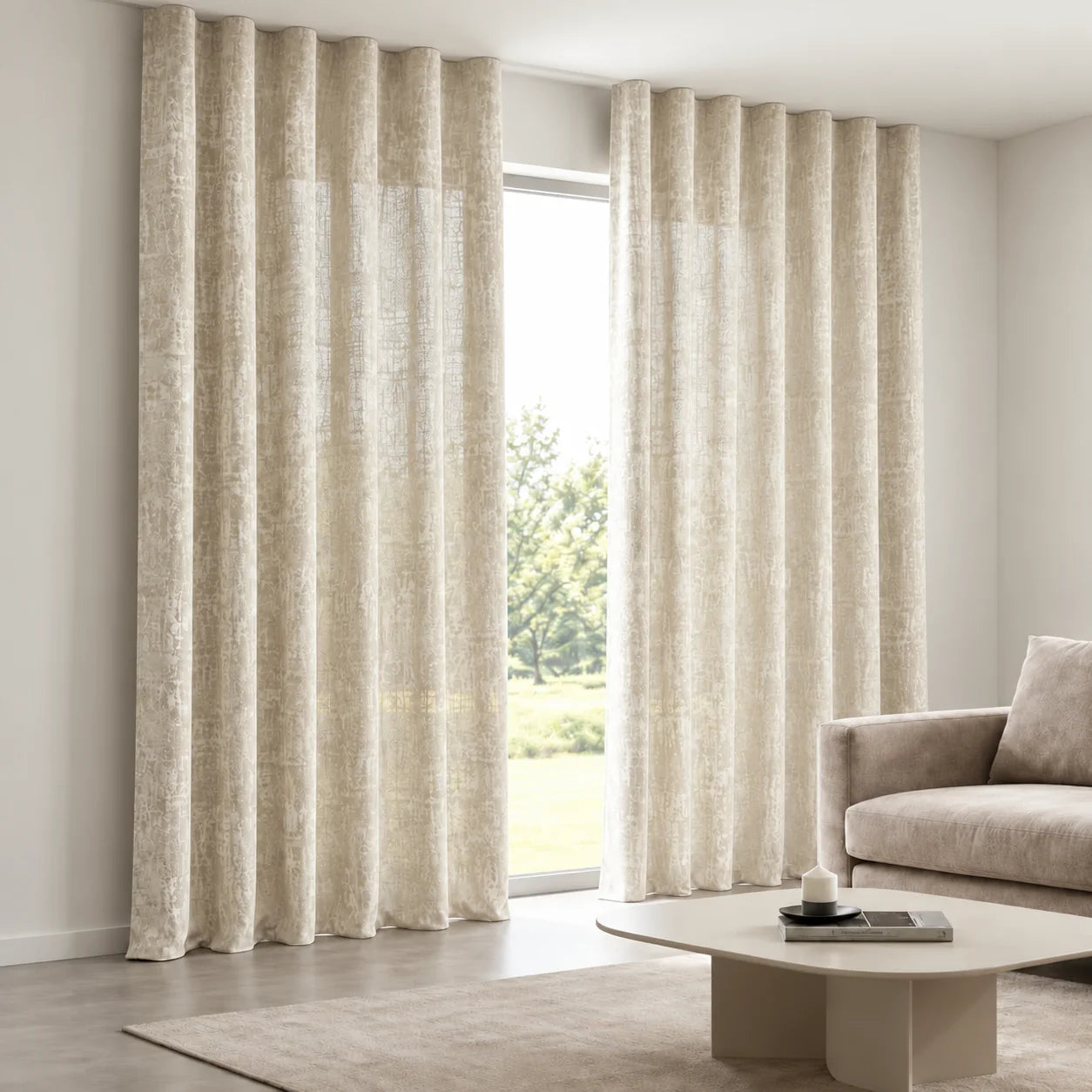Metallic Raised Curtain installed on a concealed ceiling track