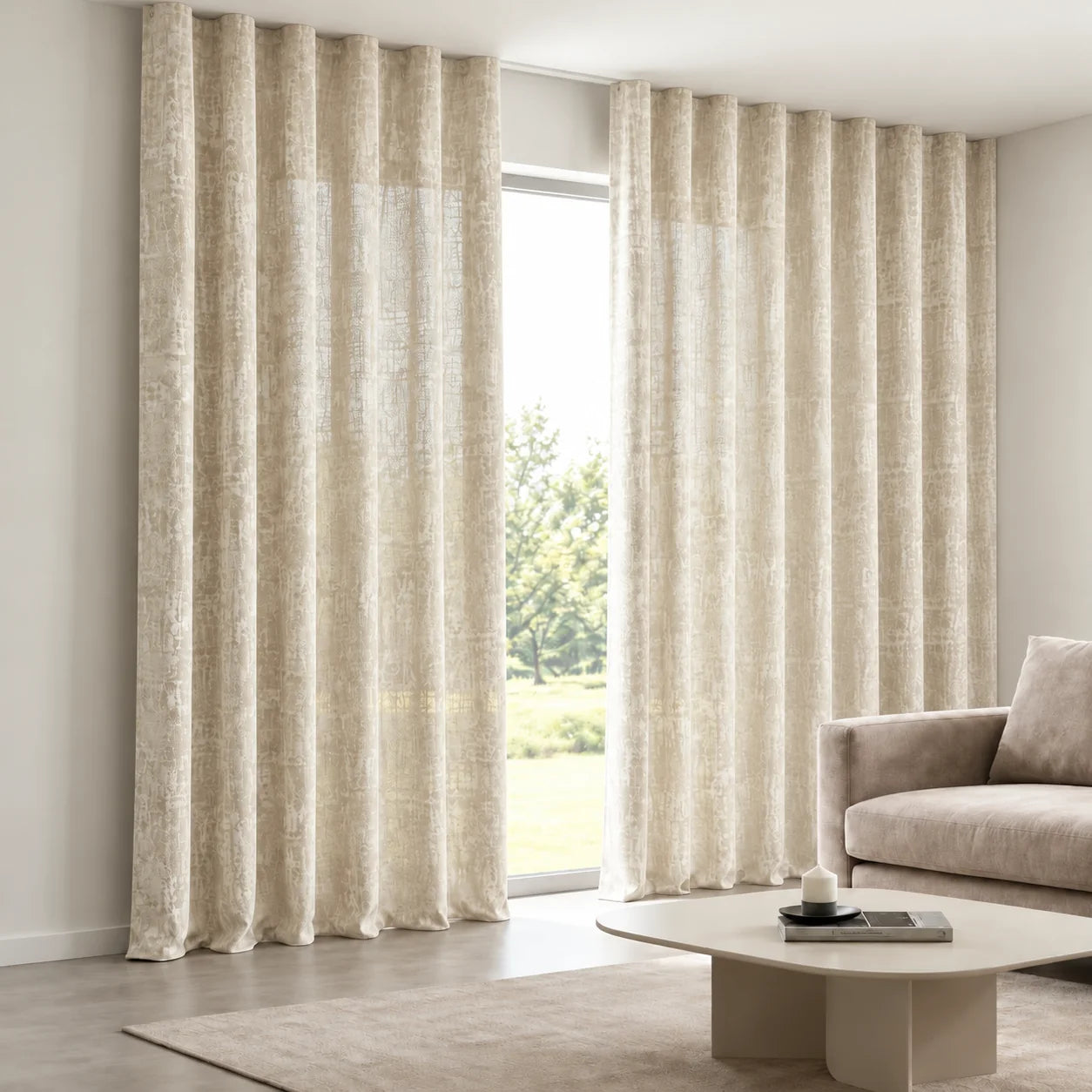 Sheer Raised-Cord Curtain installed on a concealed ceiling track