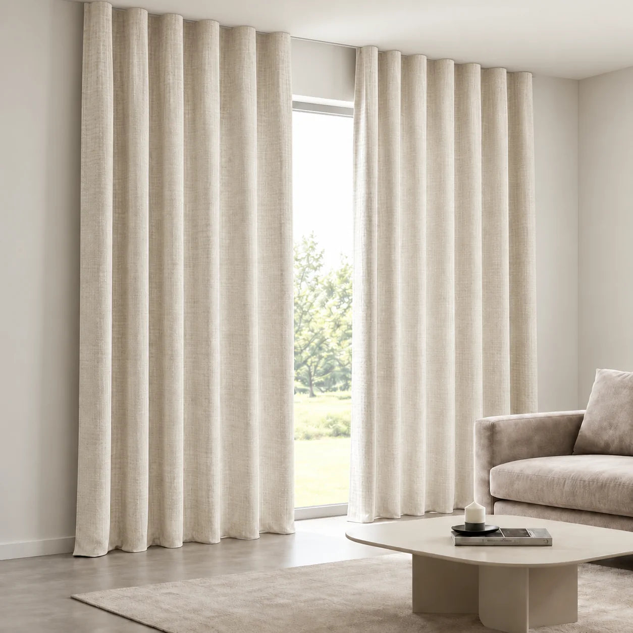Linen Beige Curtain installed on a concealed ceiling track