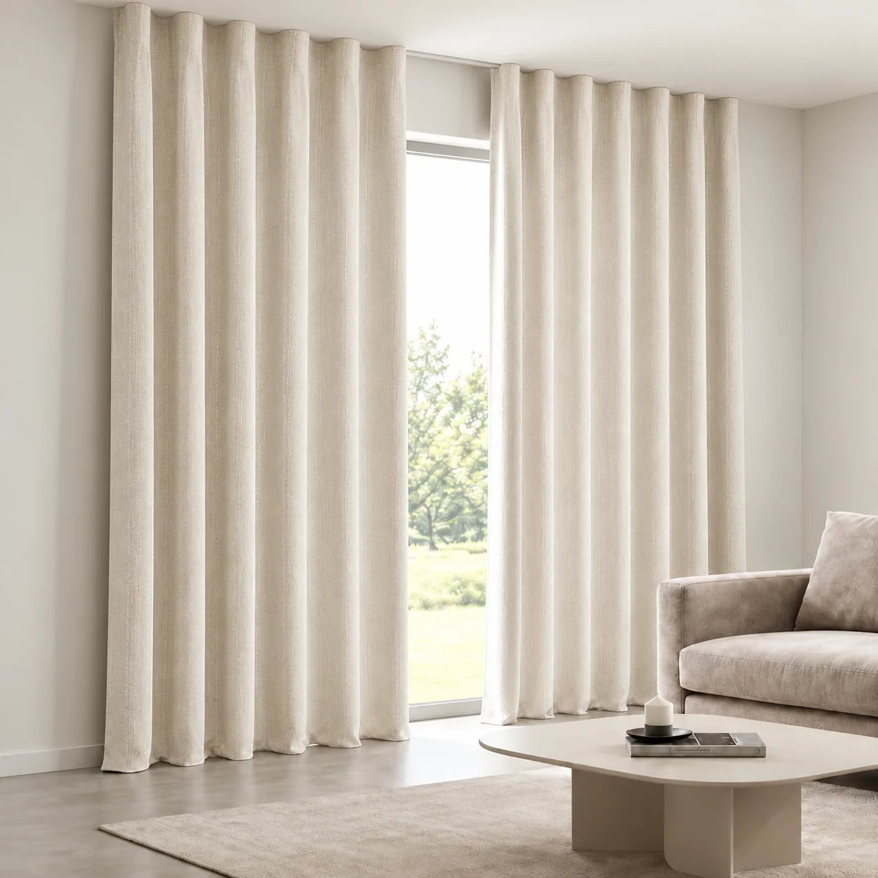 Sheer Fine-Stripe Curtain installed on a concealed ceiling track