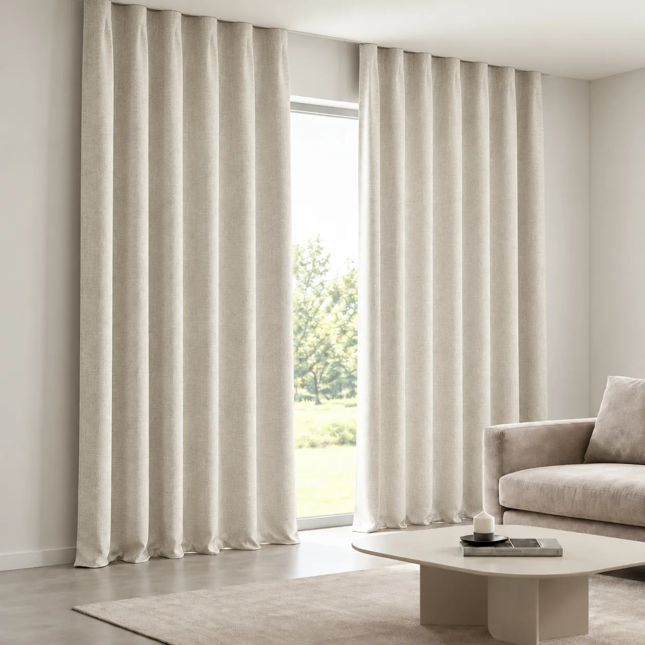 Woven Crosshatch Curtain installed on a concealed ceiling track
