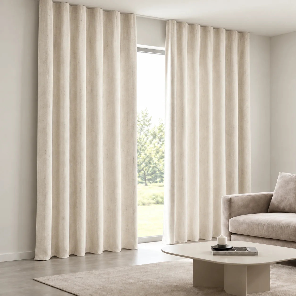 Linen Semi-Sheer Curtain installed on a concealed ceiling track