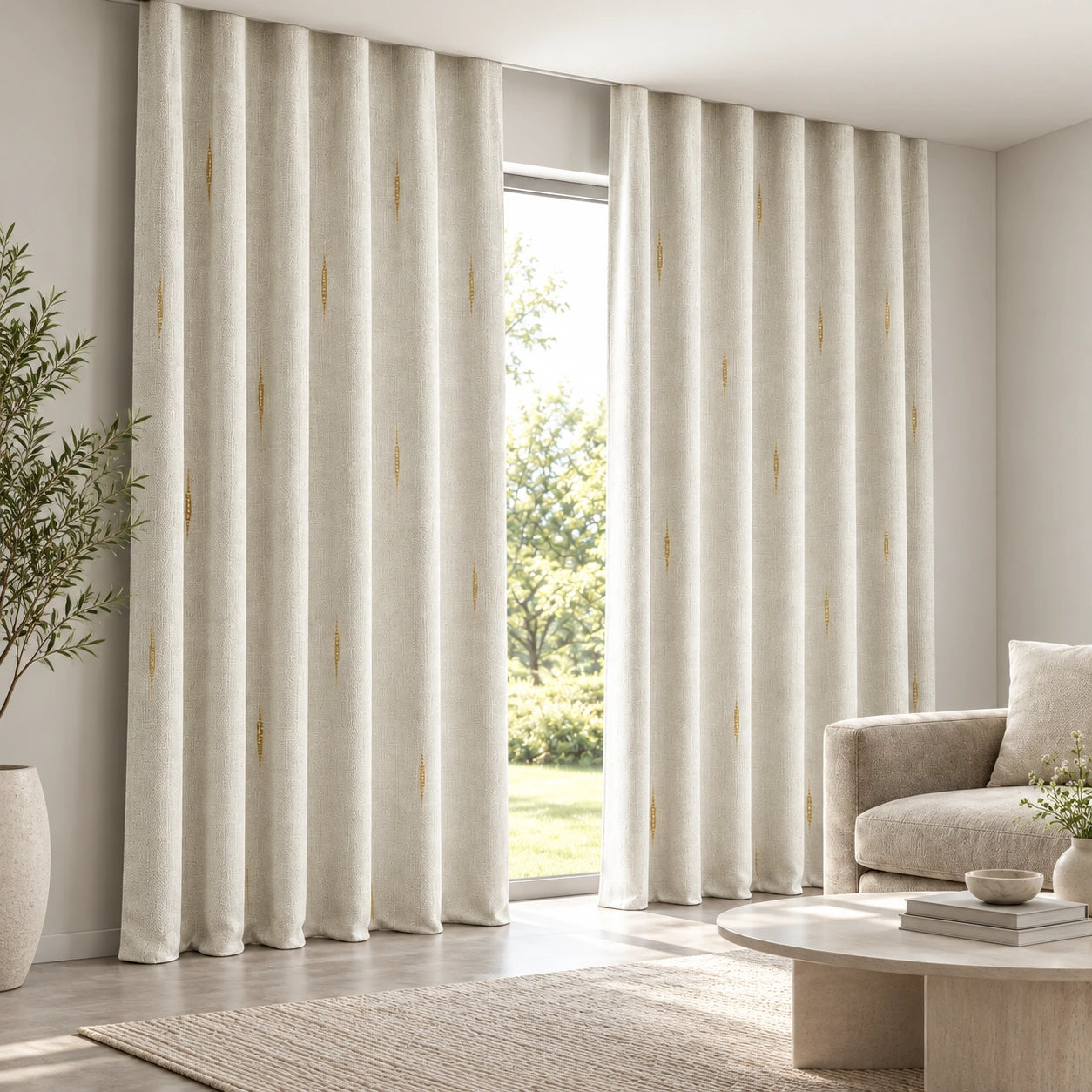 Sheer Gold-Slub Curtain installed on a concealed ceiling track