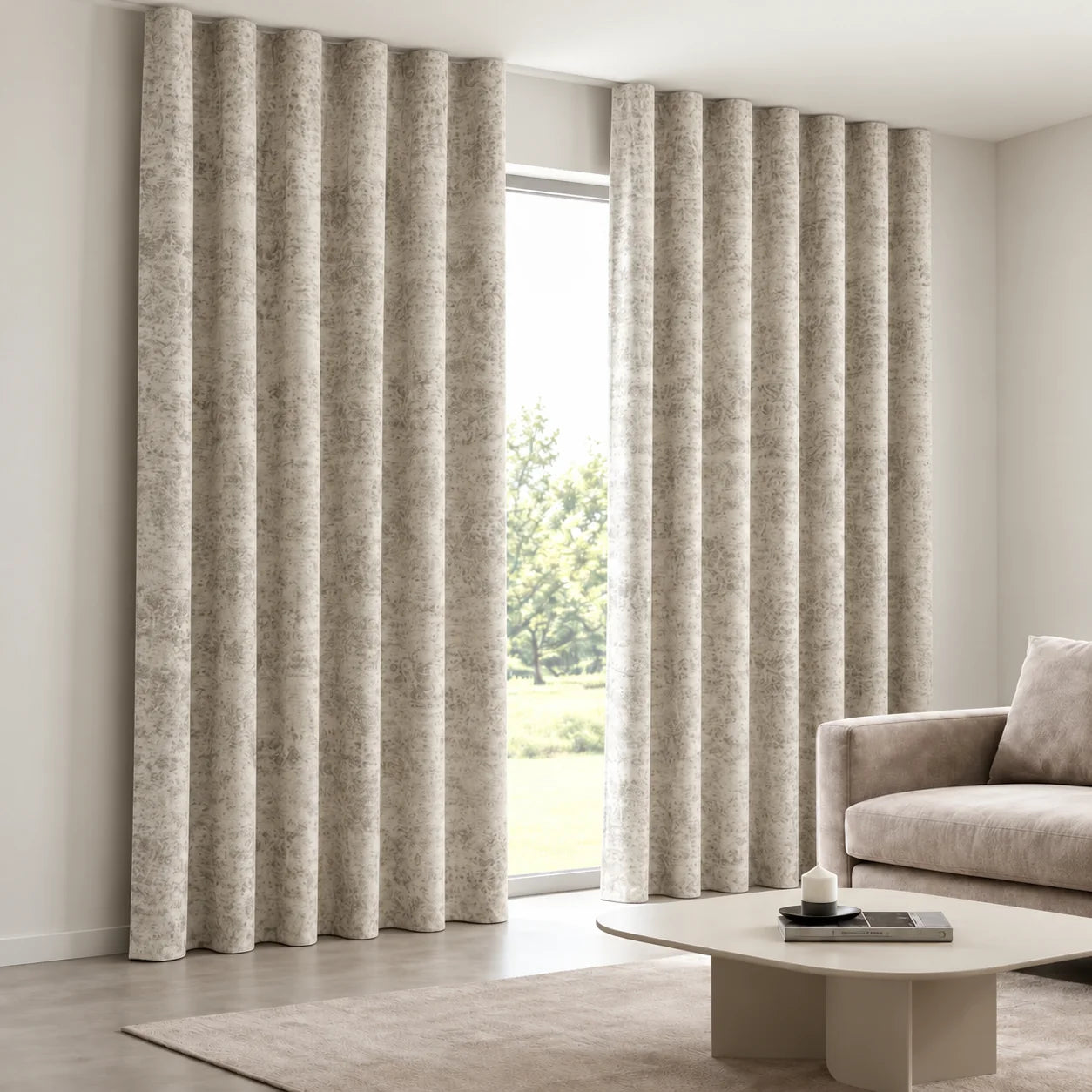 Metallic Distressed Curtain installed on a concealed ceiling track