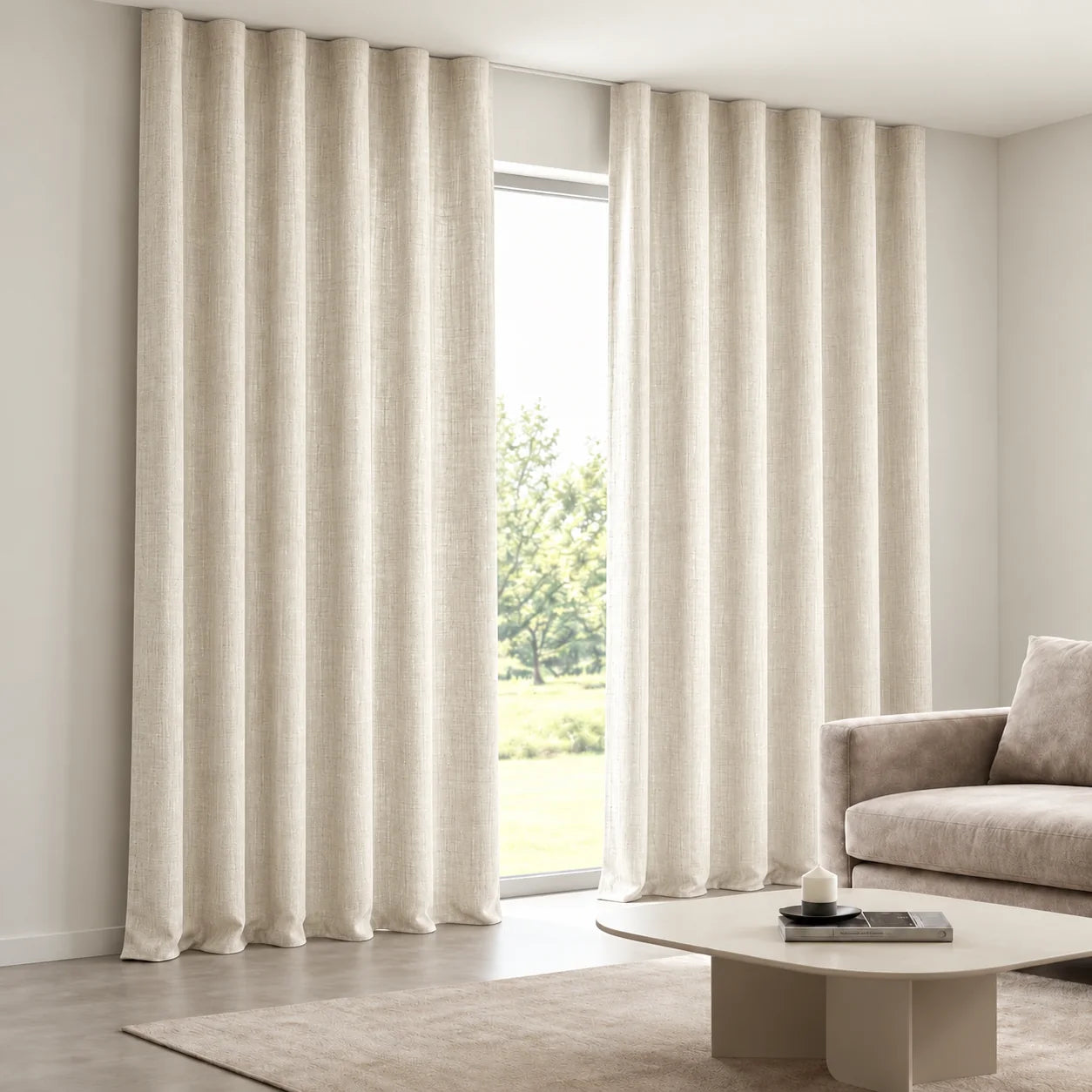 Sheer Linen-Look Curtain installed on a concealed ceiling track