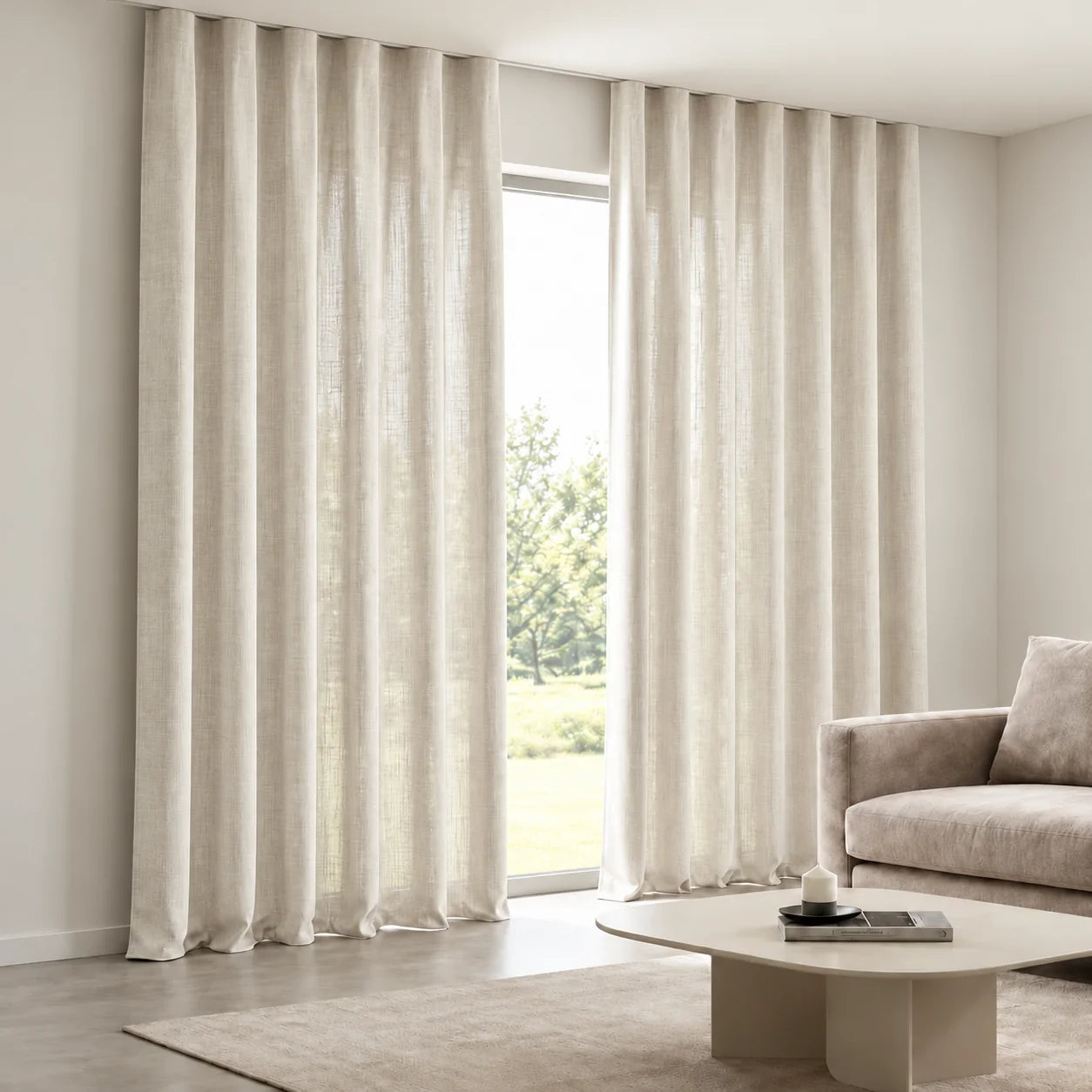 Linen Grey Curtain installed on a concealed ceiling track
