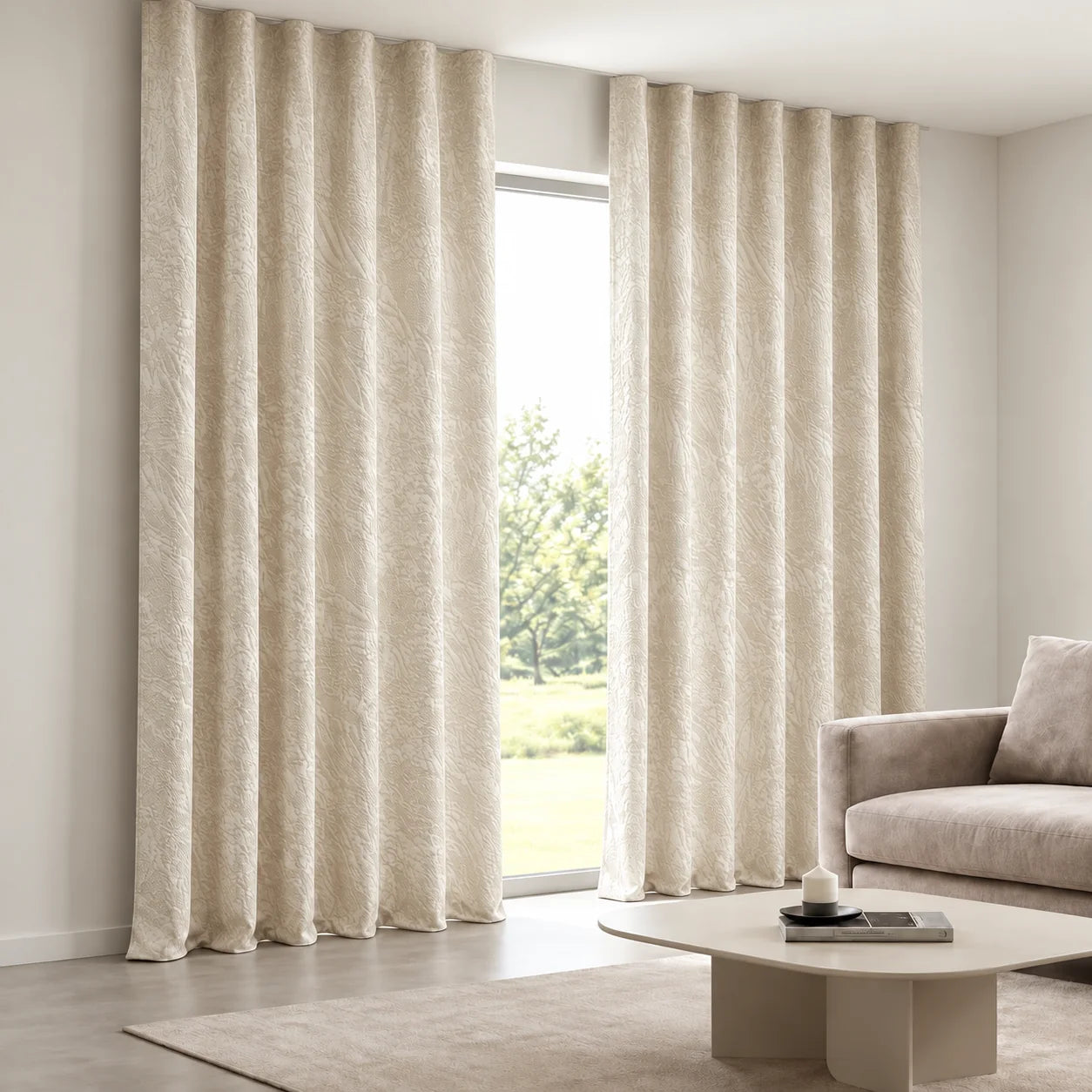 Metallic Taupe Curtain installed on a concealed ceiling track